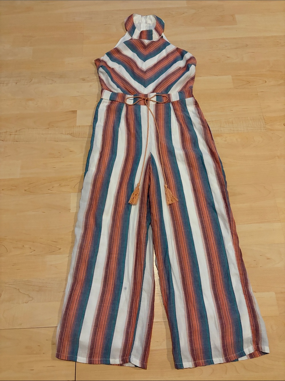 Crystal Sky Striped Halter Wide Leg Jumpsuit Size 3 Boho Resort